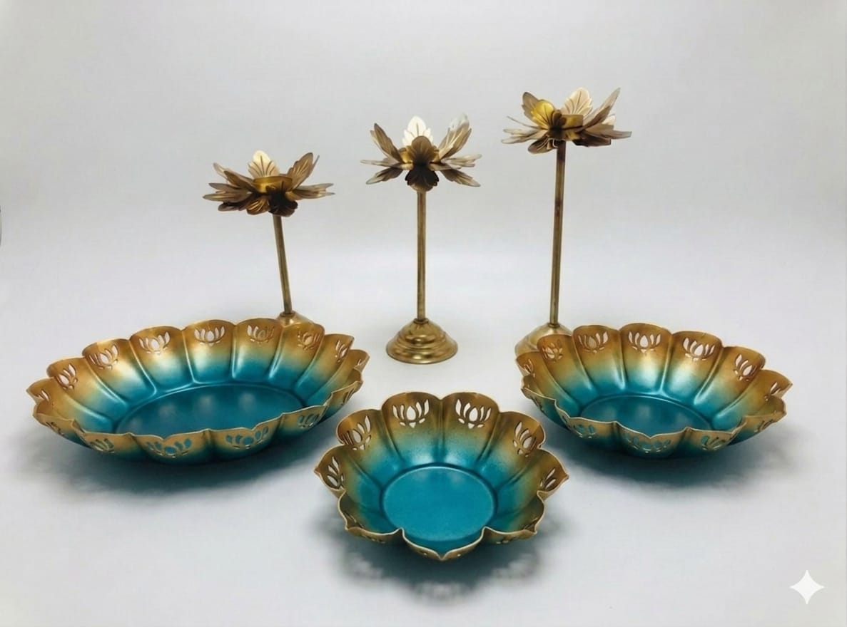 Blue Lotus Diya Set